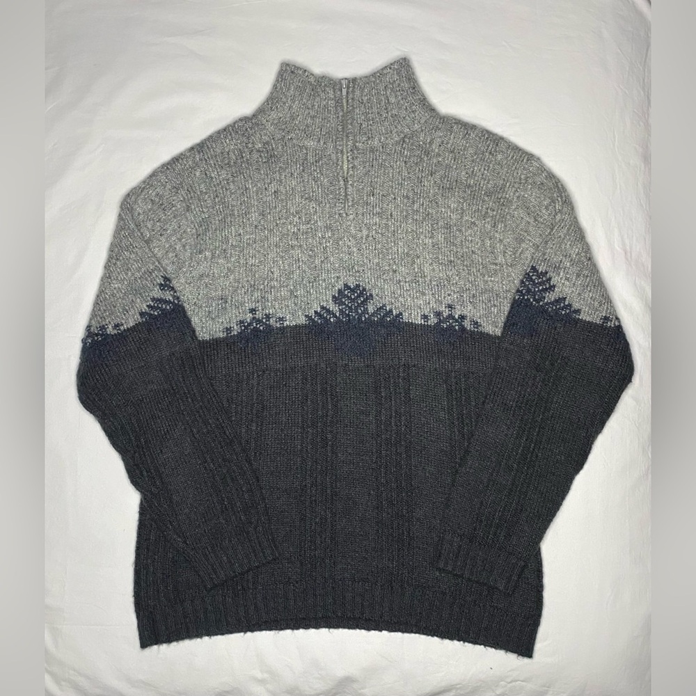 Field Gear Sweater Mens Large 1/4 Zip Grey Knit Wool Blend Fisherman Casual Warm